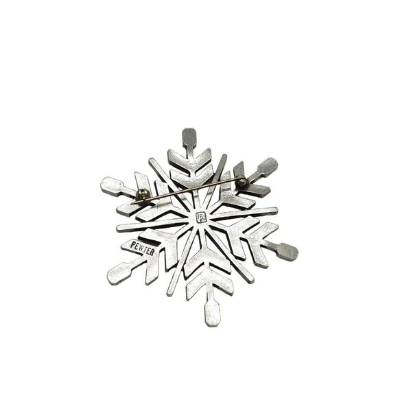 Artist Signed Pewter Snowflake Brooch Pin Silver Tone Vintage - Picture 3 of 5